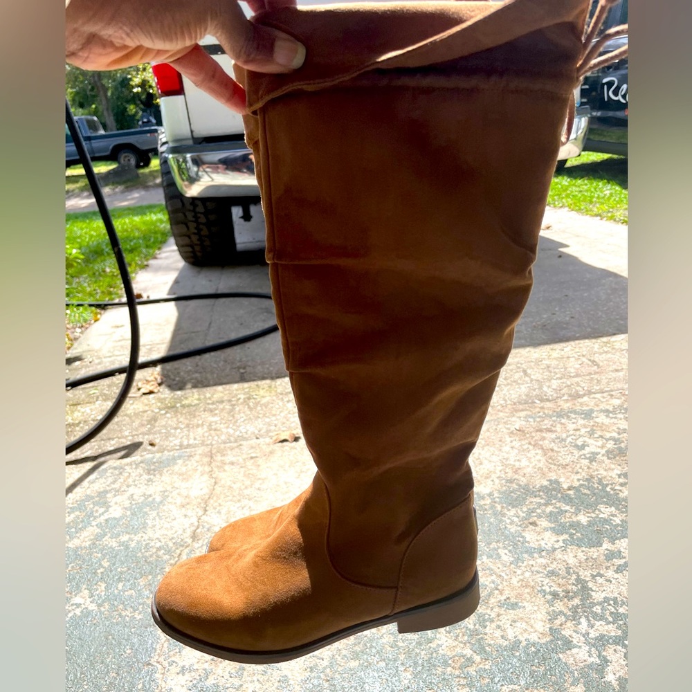 Girls cognac knee high boots